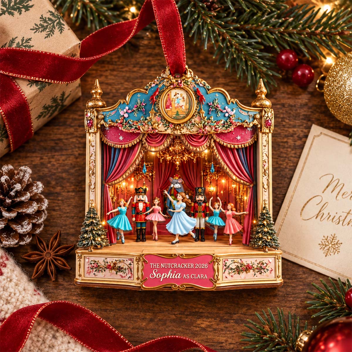 Personalized Nutcracker Theater Stage Glass Christmas Ornament - Christmas Gift For Ballet Lover Dancer Family
