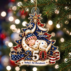 Personalized America 250th Anniversary Baby First Christmas Acrylic Ornament - Gift For Newborn