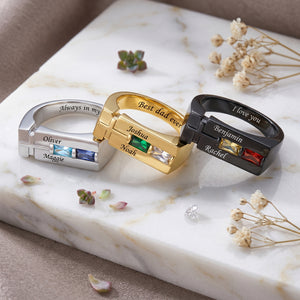 Personalized Cross Promise Ring With Names & Birthstones | Father's Day Birthday Gift For Dad Grandpa