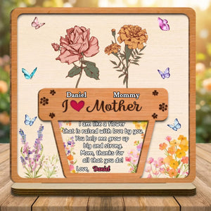 Personalized "Growing Love Flower" 2-Layer Wood Plaque With Names | Mother's Day Gift For Mom Grandma