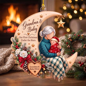Personalized Grandma & Baby Moon Acrylic Ornament | Christmas Gift For Grandma New Baby