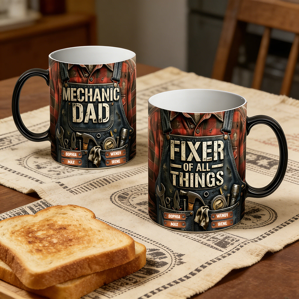 Personalized Heat Sensitive Color Changing Mug With "Fixer Of All Things" - Father's Day Gift For Dad