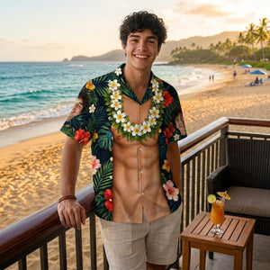 Personalized Face Hawaiian Shirt | Tropical Vacation Button Up, Beach Gift for Men