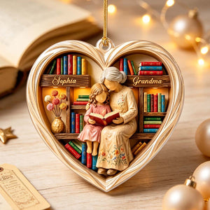 Personalized Grandma & Grandkid Reading Acrylic Ornament | Warm Christmas Gift