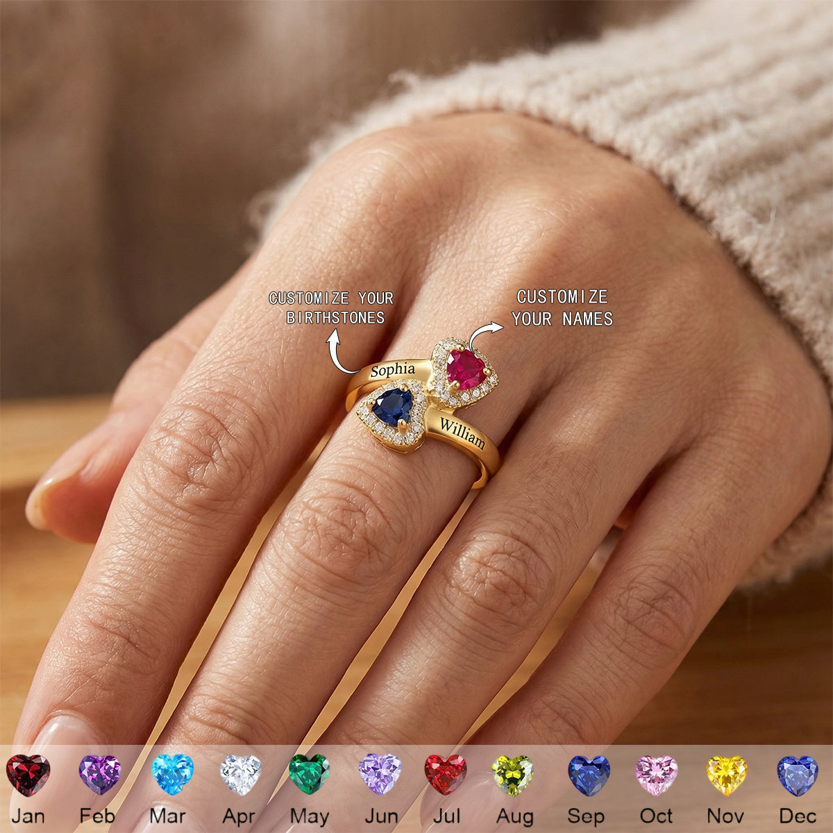 Personalized Love You Forever Duo Birthstone Ring | Anniversary Jewelry Gift For Girlfriend