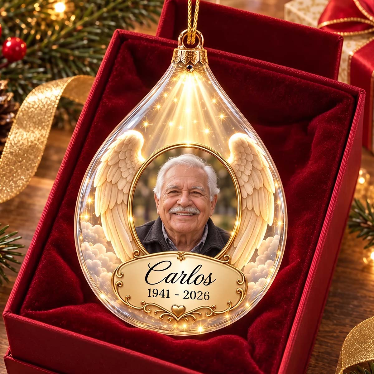 Personalized Angel Wings Photo Memorial Ornament | Christmas Memorial Keepsake Gift For Grieving Family