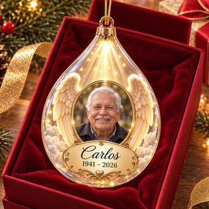 Personalized Angel Wings Photo Memorial Ornament | Christmas Memorial Keepsake Gift For Grieving Family