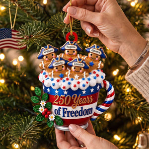 Personalized 250 Years Of Freedom Gingerbread Family Acrylic Ornament | Christmas & 250th USA Gift