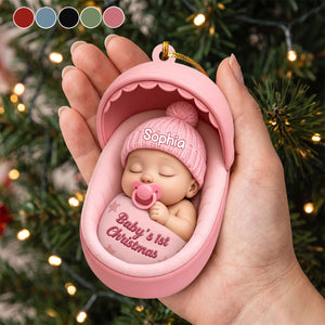 Personalized Baby's 1st Christmas Acrylic Ornament - Sleeping Baby Newborn Keepsake Gift For Family