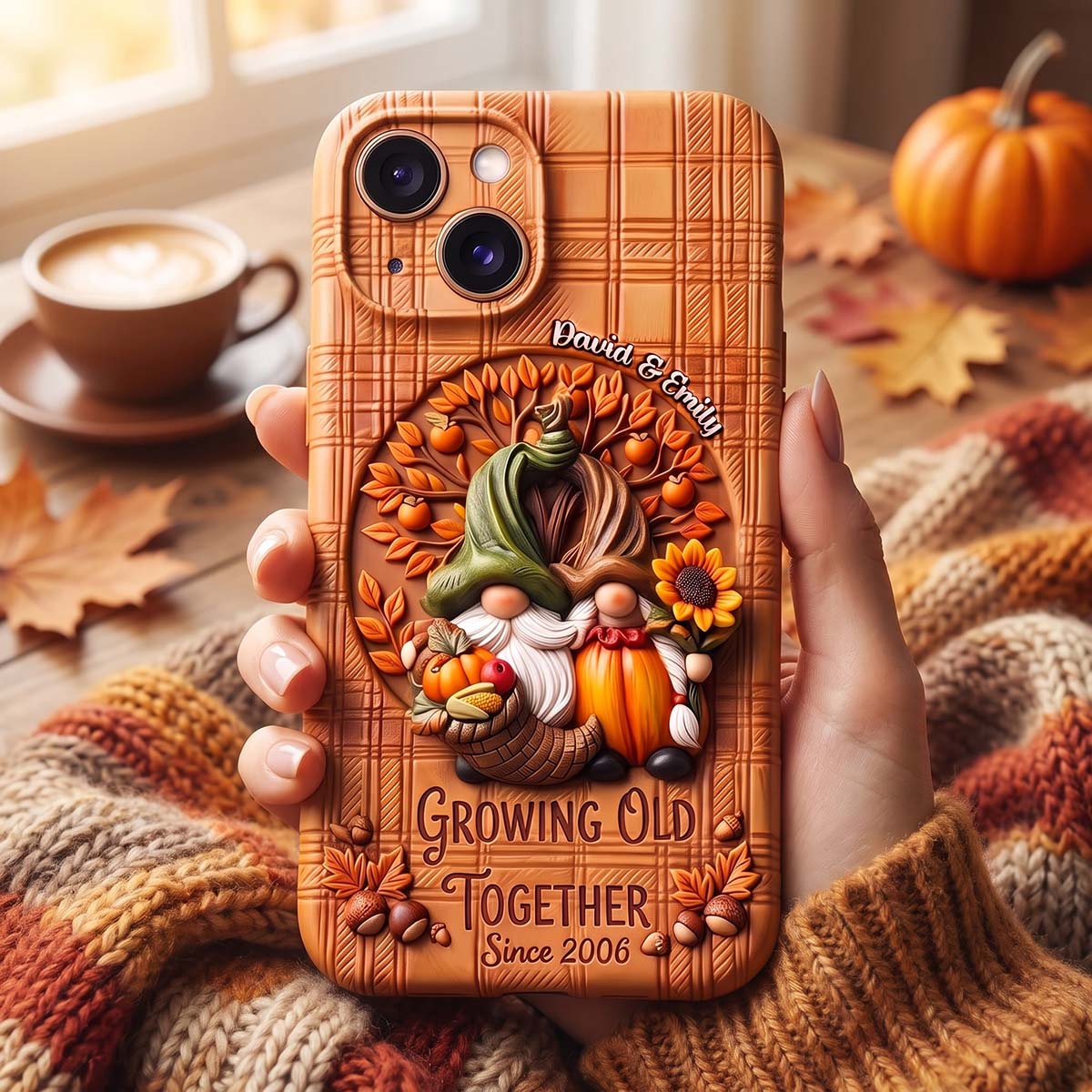 Fall With You Gnome Personalized Couple Phone Case - Gifts For Couple