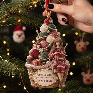 Balls Of Yarn Girl Christmas Ornament - Personalized Gifts For Knitting Lovers