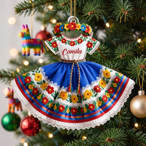 Personalized Hispanic Heritage Dress Acrylic Ornament | Christmas Cultural Gift