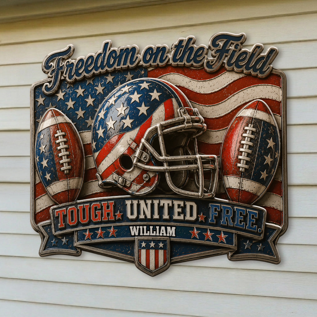 Personalized "Play For Freedom" Football Metal Sign | America 250th Decor Gift