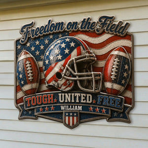 Personalized "Play For Freedom" Football Metal Sign | America 250th Decor Gift
