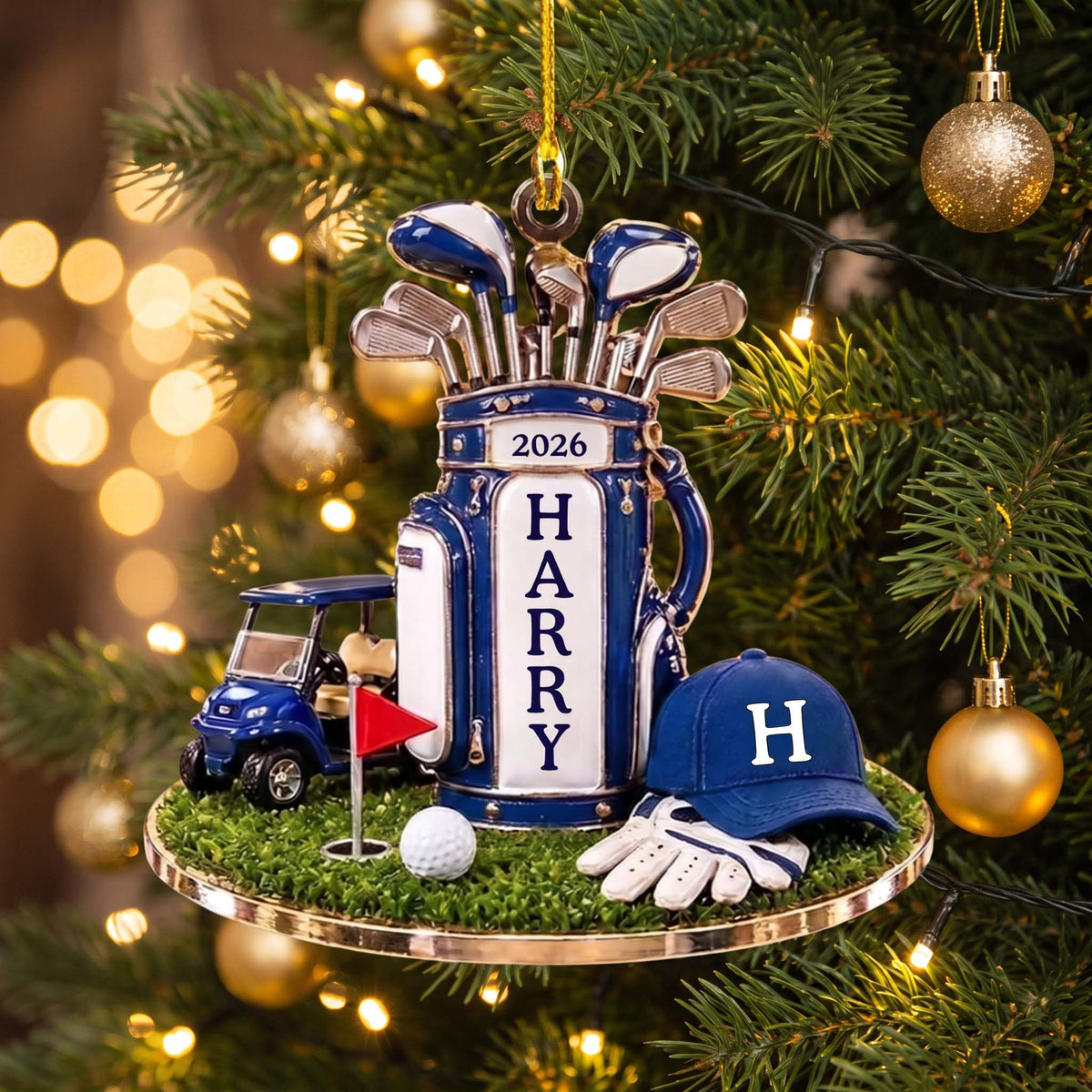 Personalized Golf Bag Christmas Acrylic Ornament | Gift For Golf Lover Golfer