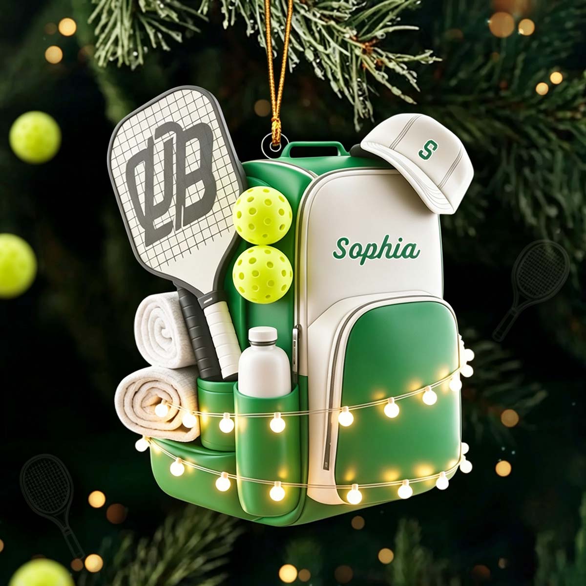 Personalized Pickleball Paddle & Ball Acrylic Ornament | Christmas Gift For Pickleball Lovers