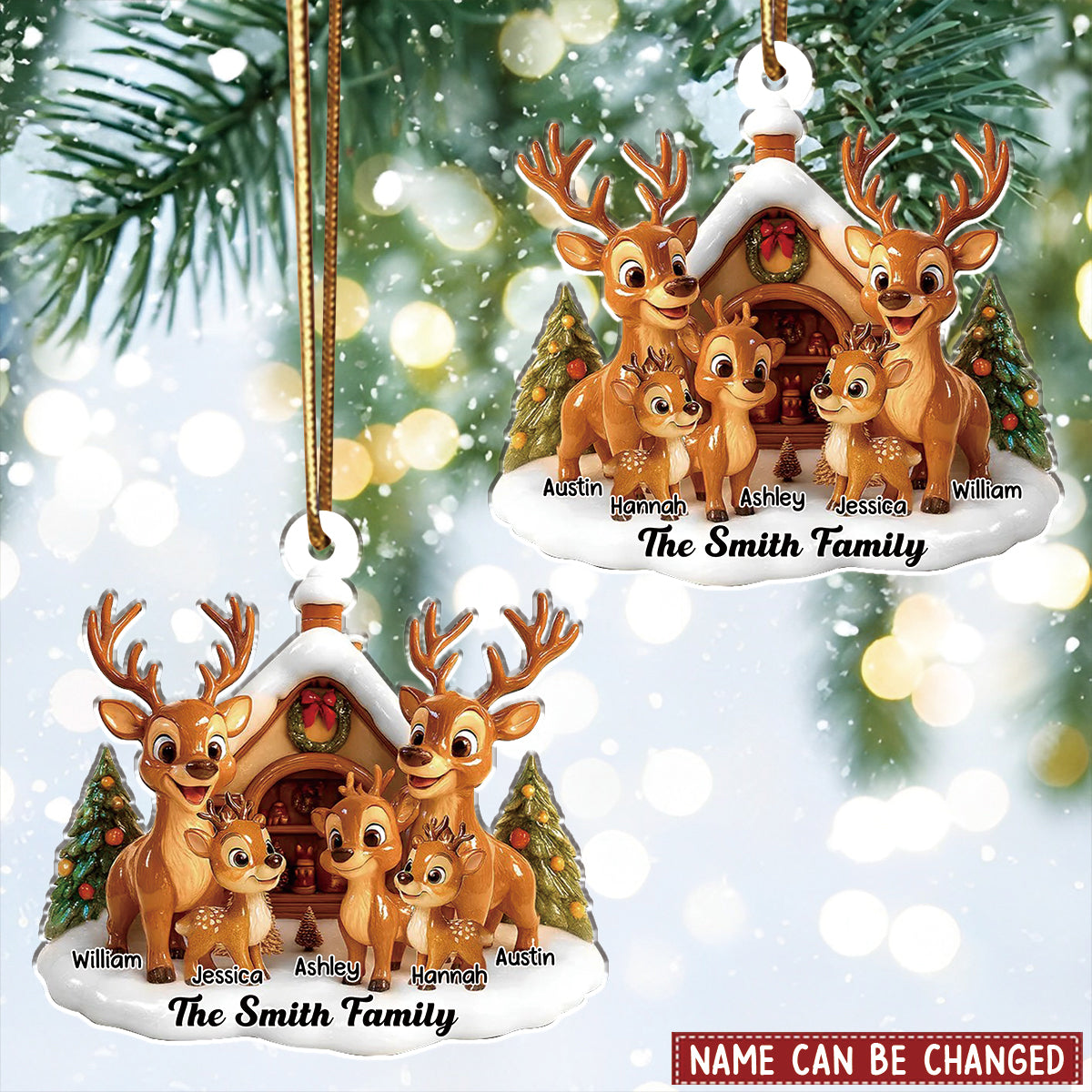 Personalized Reindeer Family Christmas Ornament With 2-10 Names,Recording The Bond Of Family Reunion At Christmas