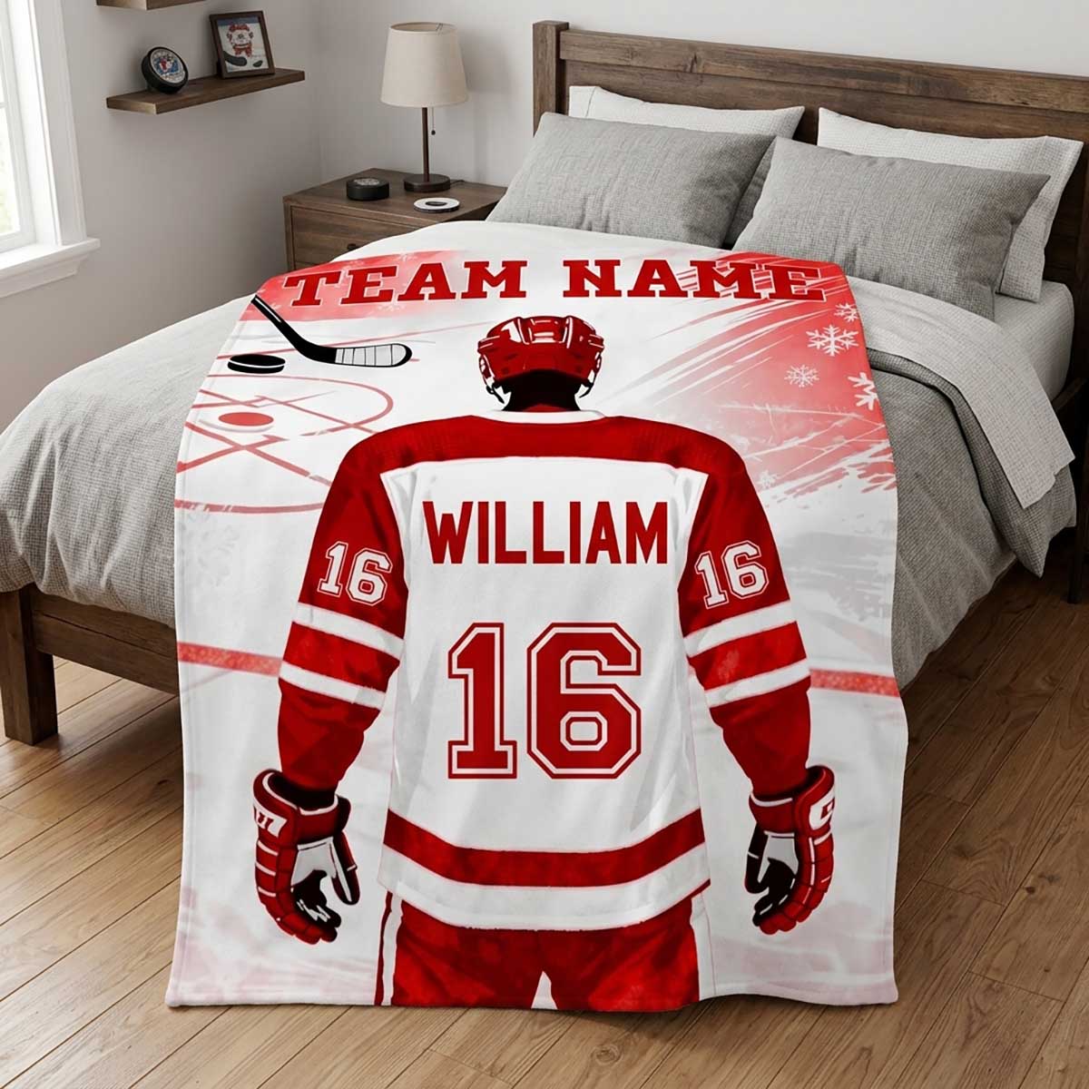 Personalized Hockey Player Fleece Blanket | Sports Gift For Hockey Player Athlete Men Boys