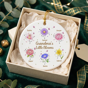 Personalized Smiling Floral Ceramic Ornament With Grandma's Little Blooms | Unique Gift For Grandma