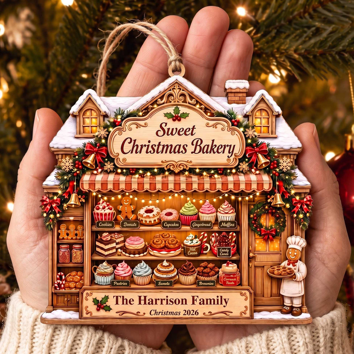 Personalized Christmas Bakery House Wooden Ornament | Christmas Gift For Family, Bakers, Cooking Lover