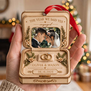 Personalized Engagement Ring Box Acrylic Ornament - Newly Engaged Christmas Tree Gift For Fiancé Fiancée