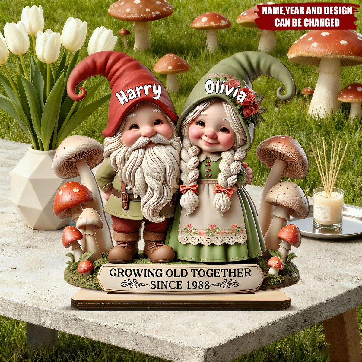 Personalized "Growing Old Together" Elves Standing Wooden Plaque | Romantic Time Xmas Gift For Couple Grandparents
