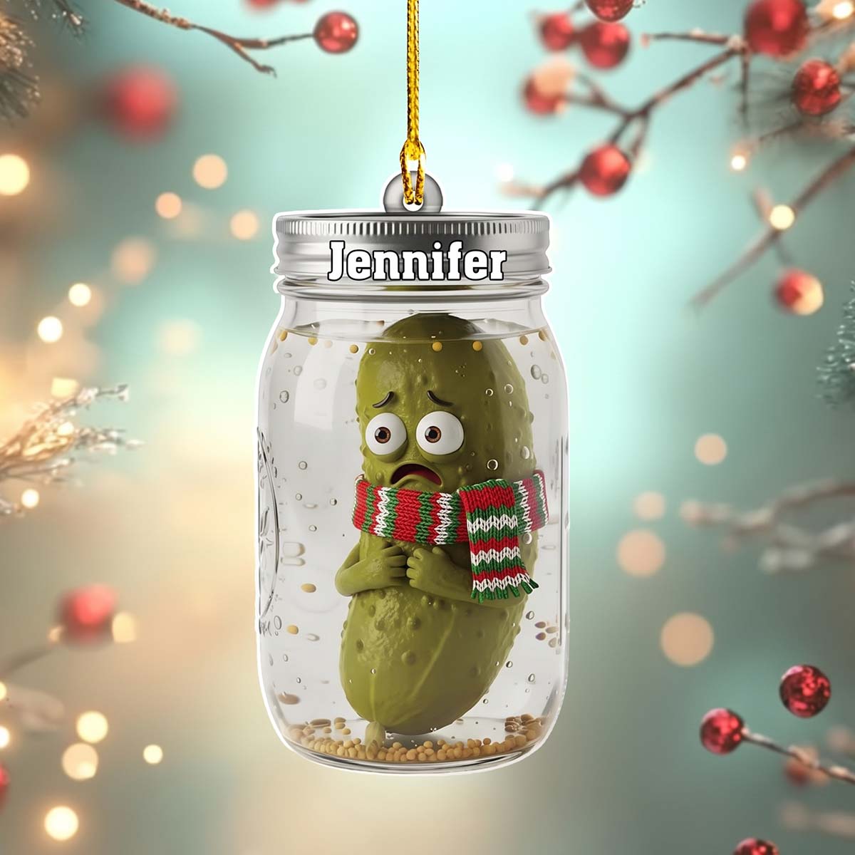 Personalized Funny Pickle Jar Acrylic Ornament - Christmas Gift For Friend Families Pickle Lovers