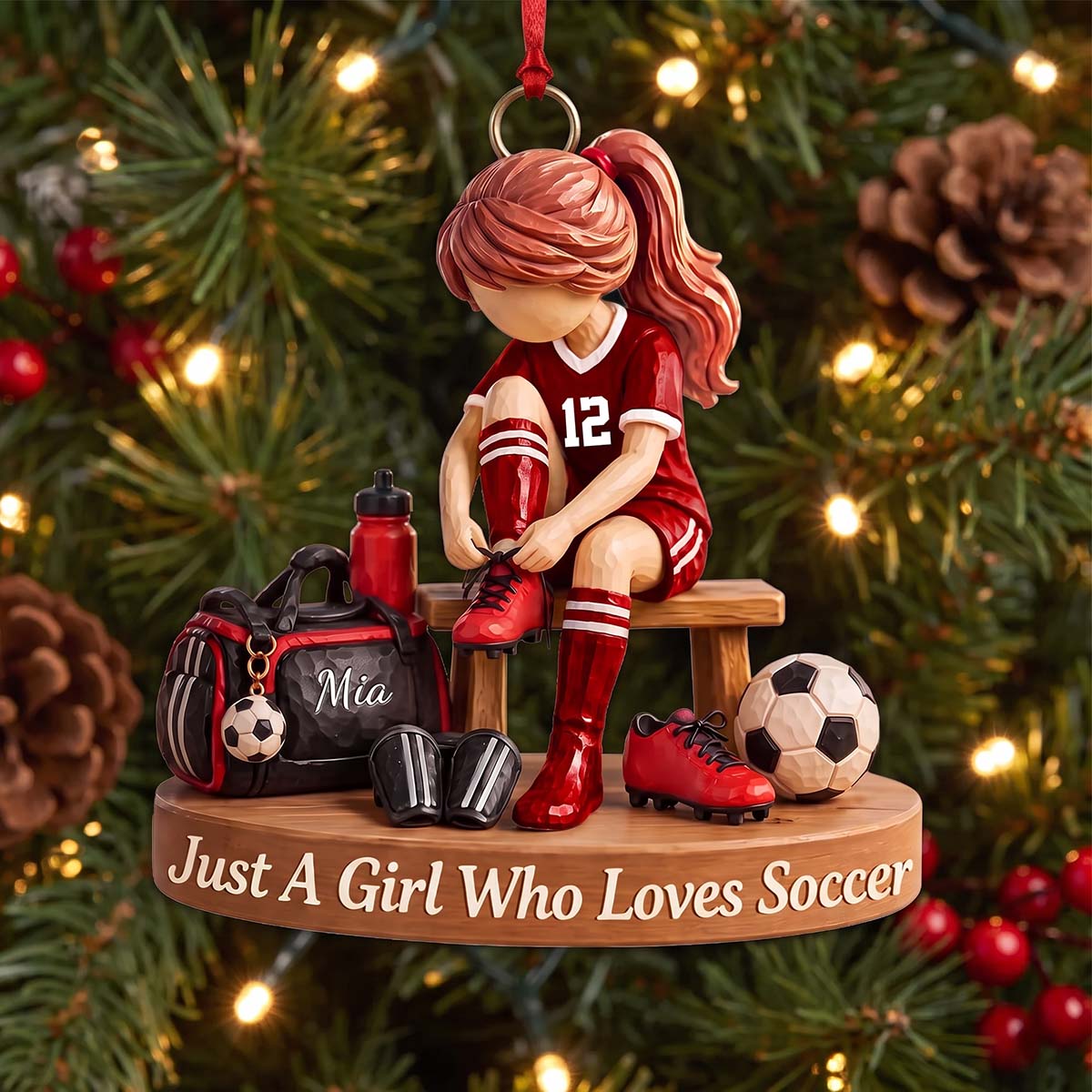 Personalized Soccer Acrylic Girl Ornament - Christmas Gift For Teen Girls Soccer Lover
