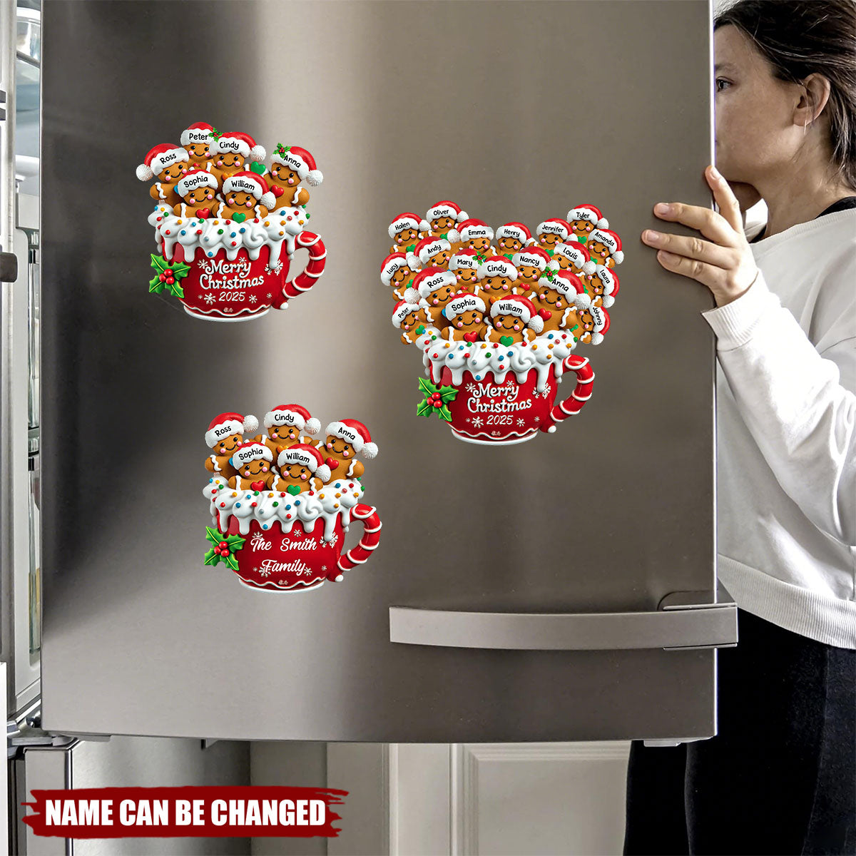 Personalized Gingerbread Family Acrylic Fridge Magnet With 2-20 Names Christmas Touch To Your Kitchen & Refrigerator