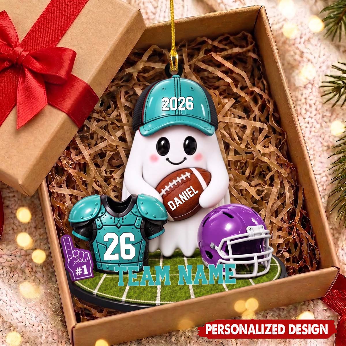 Game Day Spirit Personalized Football Ghost Ornament - Keepsake for Football Players
