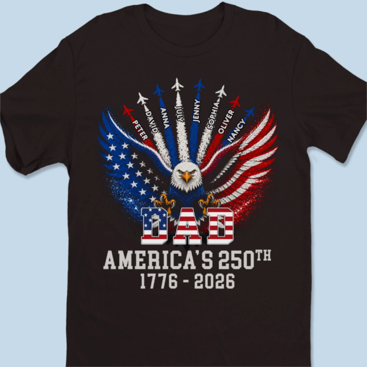 Personalized America 250th Anniversary T-shirt With 1-8 Kid's Names - Father's Day Gift For Him