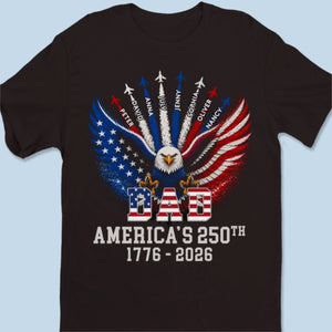 Personalized America 250th Anniversary T-shirt With 1-8 Kid's Names - Father's Day Gift For Him