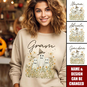 Custom Cute Ghost Nana & Kids Sweatshirt - Personalized Name And Design | Unique Gift for Halloween & Fall