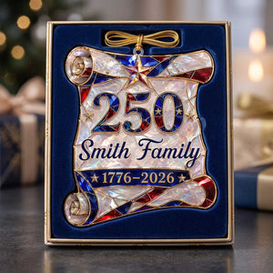 Personalized 1776–2026 Hologram Scroll Acrylic Ornament | American Family Christmas Commemorative Gift