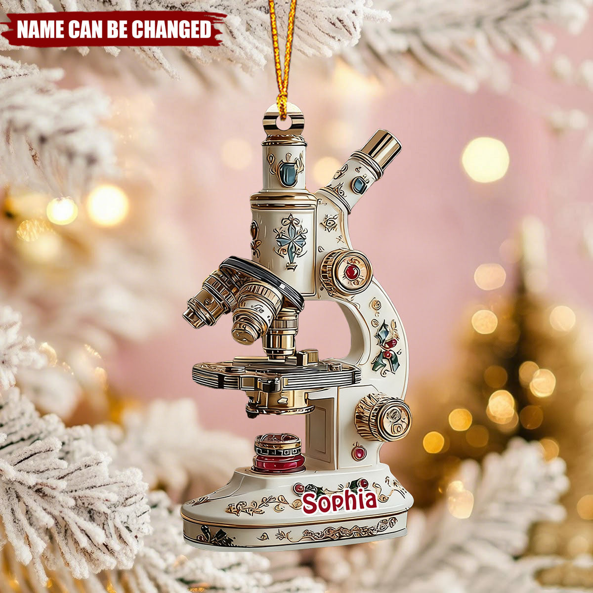 Personalized 3D Effect Vintage Microscope Ornament With Name | Detailed Science Christmas Decor | Unique Xmas Gift For Scientist Lab Technician
