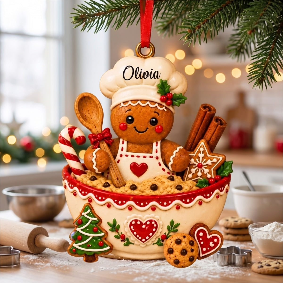 Personalized Gingerbread Chef Acrylic Ornament - Baking Spirits Bright Christmas Gift