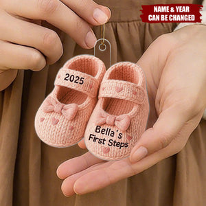 Personalized Baby's First Steps Flat Acrylic Ornament With Name & Year Sweet First Christmas Magic For New Parents & Grandparents