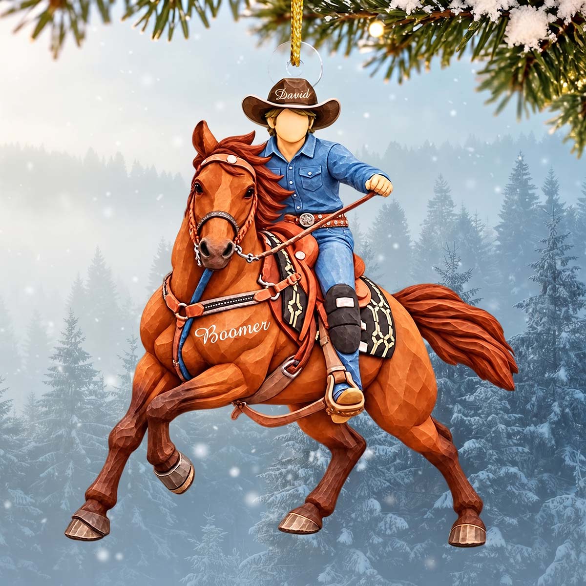Personalized Cowboy Riding Horse Acrylic Ornament Christmas Gift For Horse Lovers Cowboys