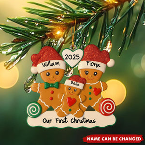 Personalized Gingerbread Family Christmas Ornament - "Our First Christmas" Custom Name,Exclusive Memorial Ornament For Newlyweds For New Parents