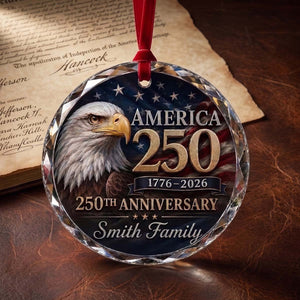 Personalized Bald Eagle America 250th Glass Ornament | 1776-2026 Patriotic Christmas Family Keepsake