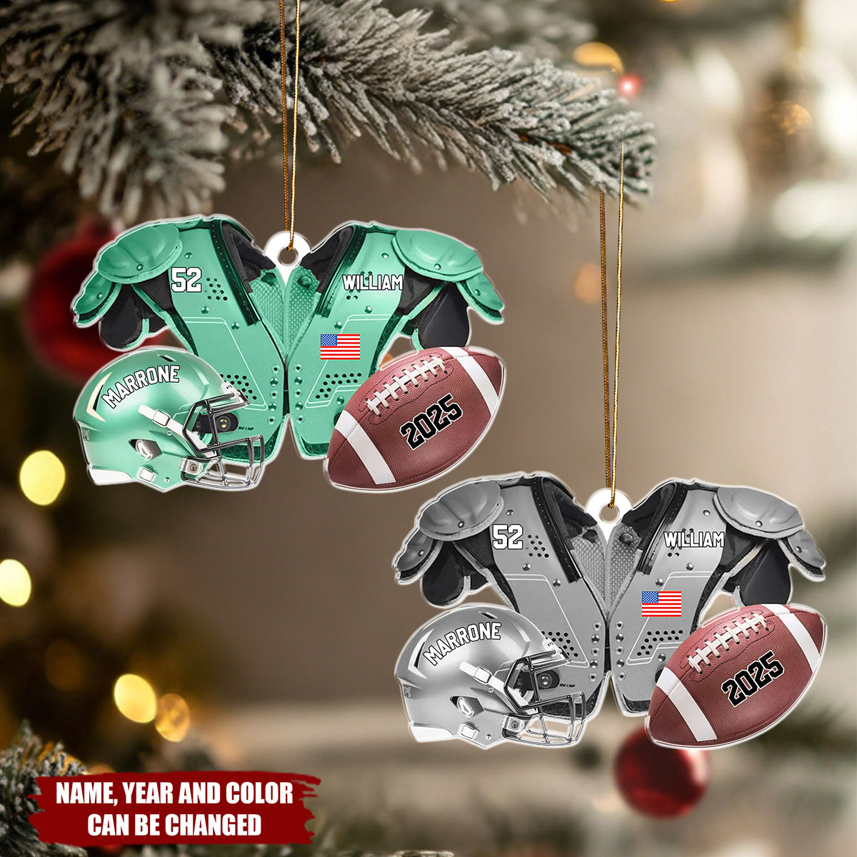 Personalized "Friday Night Lights" American Football Ornament With Name Number & Year Best Gift For Athletes & Football Lovers