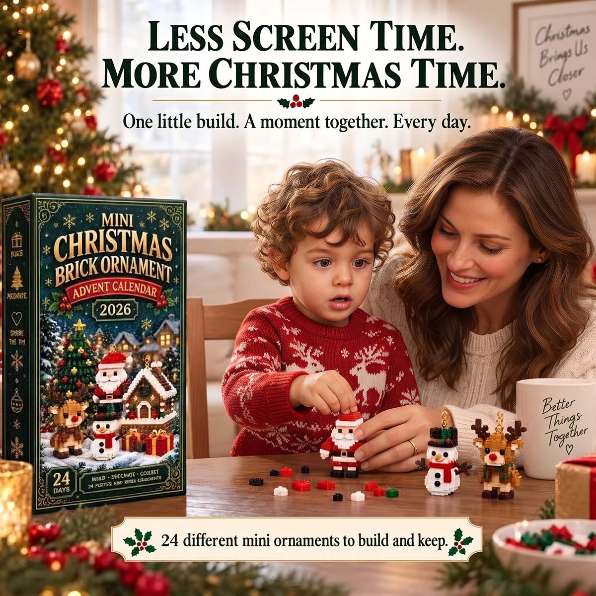 Mini Christmas Brick Advent Calendar - Christmas Building Toy Gift For Kids And Collectors