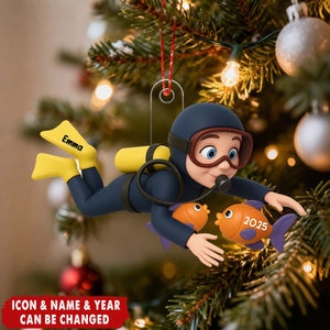 Personalized Deep Sea Diver 3D Effect Acrylic Ornament With Name And Icon – Perfect Snorkeler Xmas Gift For Scuba Diving Lovers & Kids