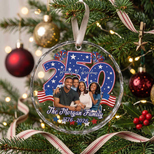 Personalized 250th USA Family Photo Glass Ornament | Christmas Patriotic Gift For Family