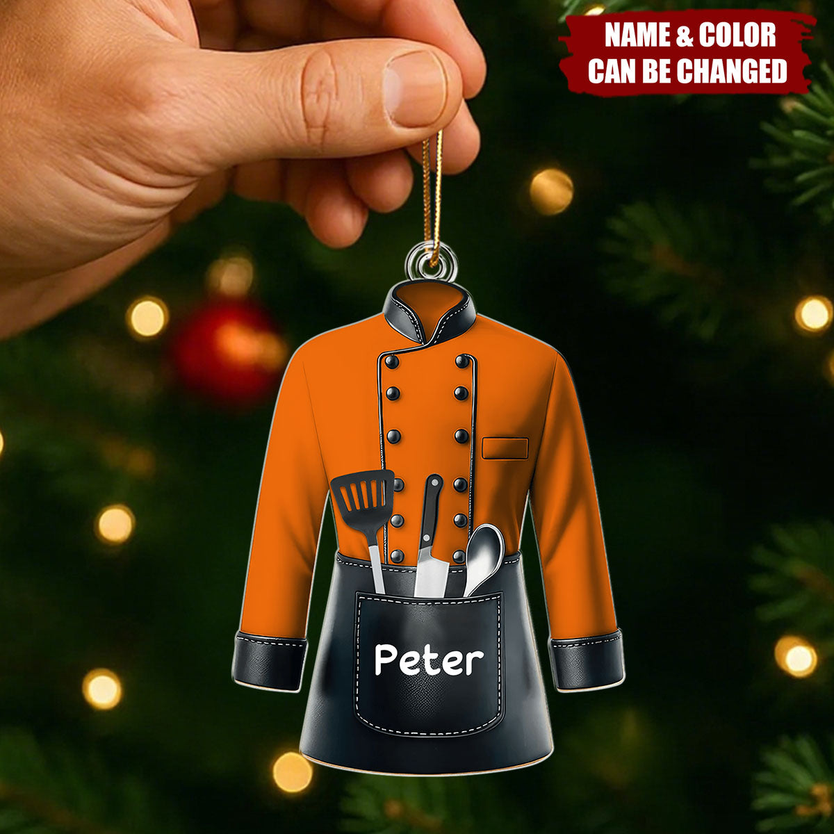 Personalized Chef Uniform Ornament With Name Color & Kitchen Utensils - Unique Christmas Gift For Chef Bakers