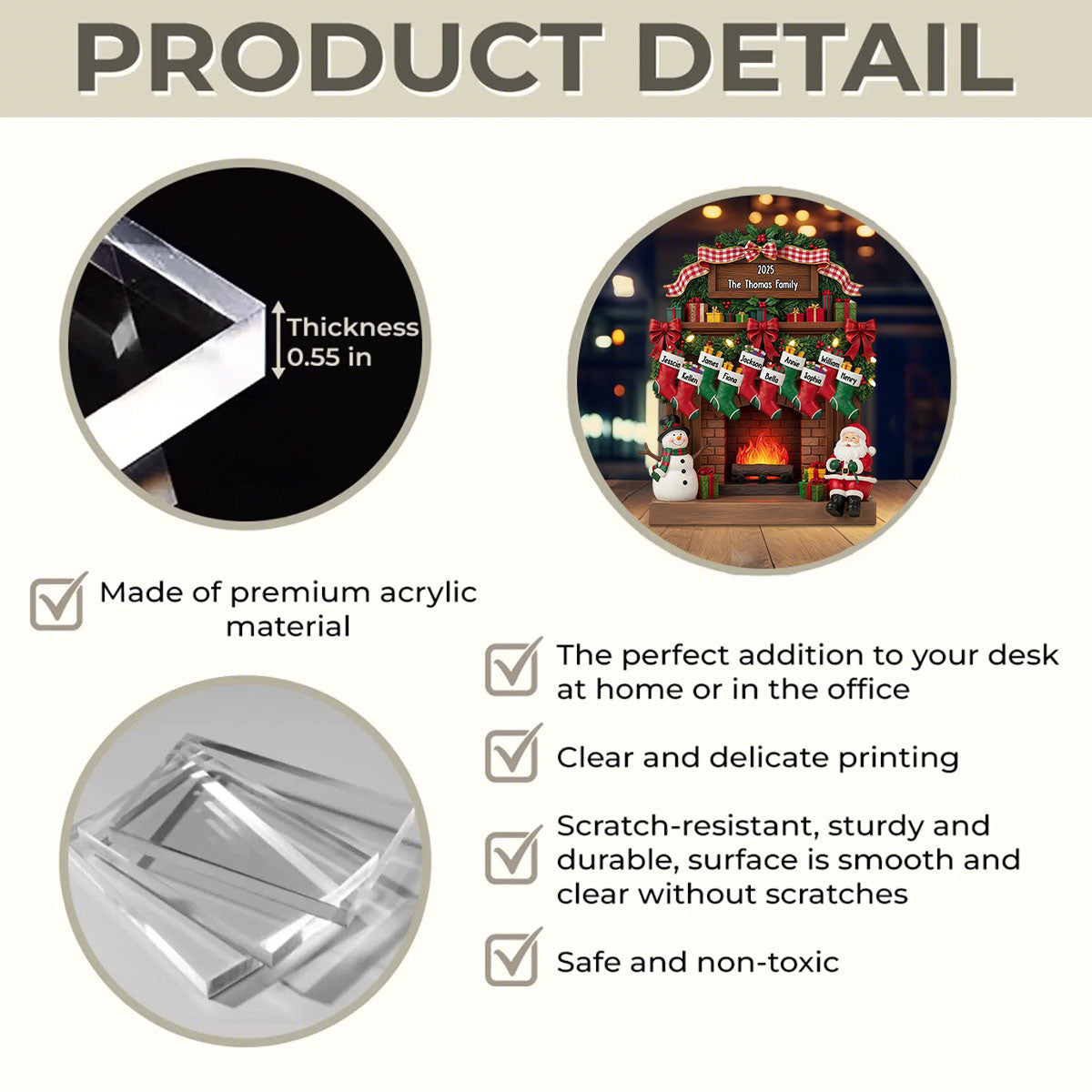 Personalized Family Shaped Christmas Acrylic Plaque With Name & Design "Hang" Family Warmth Into Christmas Fireplace