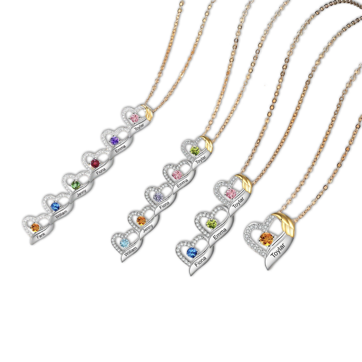 Personalised Heart Necklace, Customized Name and Birthstone Women's Pendant Necklace, Gift for Grandma