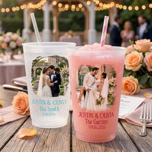 Custom Photo Couples Wedding Engaged Party - Personalized Frosted Plastic Cups
