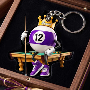 Personalized Billiard Ball Crown Acrylic Keychain | Birthday & Christmas Gift For Billiard Lovers