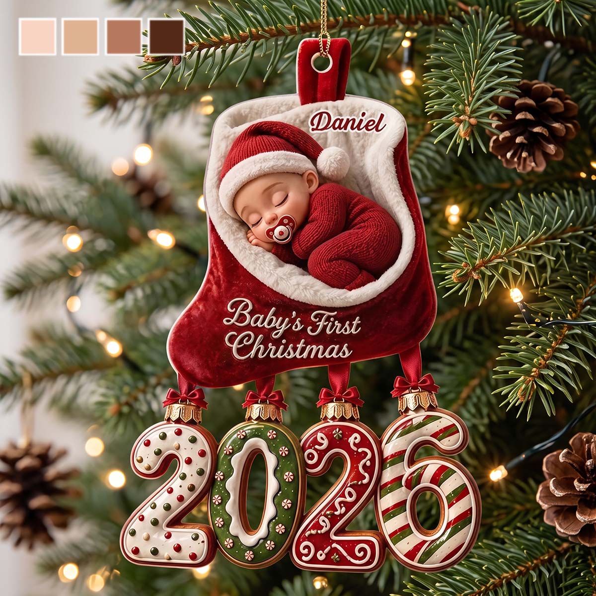 Personalized Sleeping Baby Stocking Acrylic Ornament | Baby's First Christmas Heirloom Gift For Family